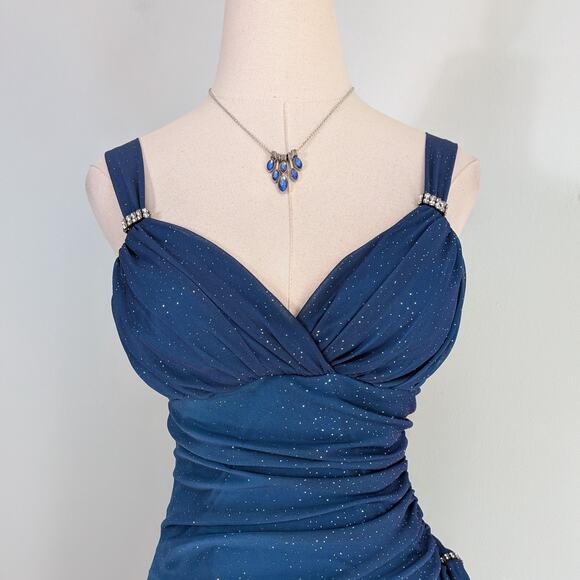 Vintage Nites Prom Dress Maxi Gown 6 Blue Teal Y2K Fairy Ombre Ruffle Glam 90s - Picture 3 of 11